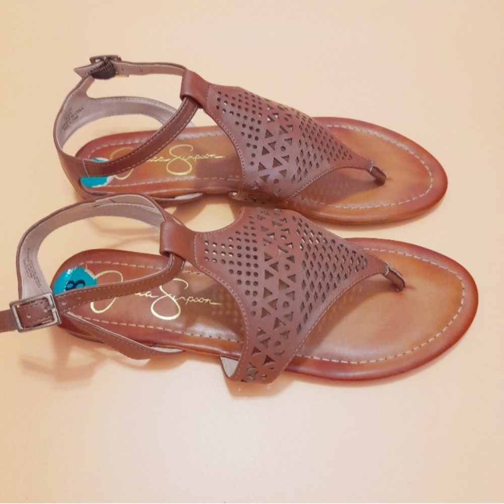 Jessica Simpson Sandals Flat Ankle Strap Size 8 Brown